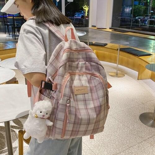 Plaid All-match Backpack Women Cute Ruckpack Harajuku Large Capacity School Bags for Teenage Girls Kawaii Waterproof Backpacks