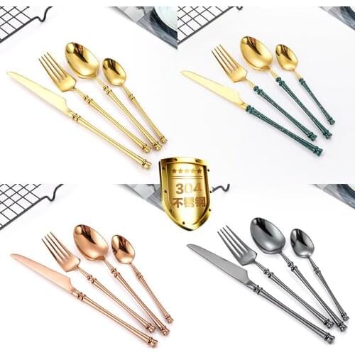 Round handle 304 stainless steel waist cutlery set cross-border Western steak cutlery spoon set
