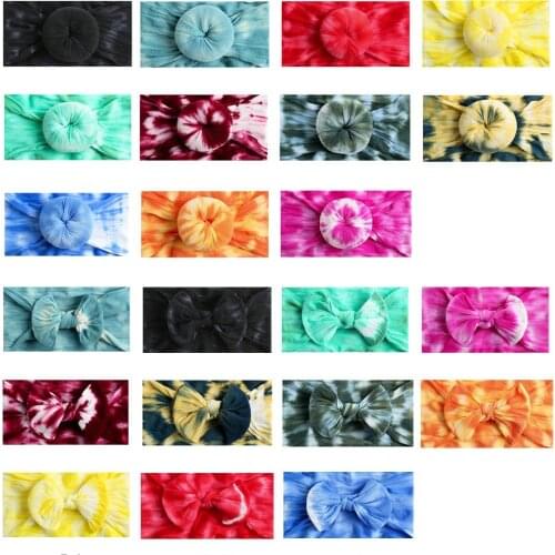 Cute Handmade Donut Baby Girls Elastic Wide Headband Fashion Tie-dyed Bowknot Nylon Hairband Kids Hair Accessories Birthday Gift