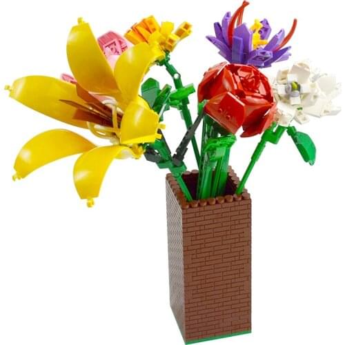 Building Blocks Ideas MOC Romantic Bouquet Tulips Rose Flower Bricks Home House Decoration Toys DIY Creative Gift for Friend