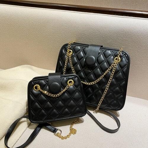 New Fashion PU Leather Lattice Pattern Crossbody Bags For Women Casual Solid Color Small and Large Chain Underarm Shoulder Bags