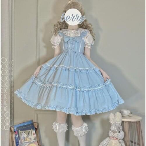 Sweet Lolita Breeze Little Summer Dress Sweet Jsk Suspender Vintage Tea Party Dress Victorian Retro Princess Dress