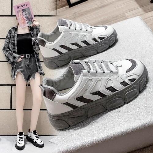 Daddy Shoes Female 2021 New Thick-soled Wild Ins Net Red White Shoes Korean Students Harajuku Womens Shoes Trendy