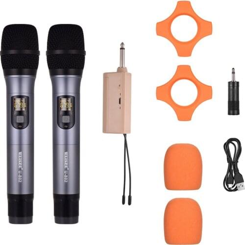 UHF Wireless Microphone System Dual Dynamic Handheld Mic + One Mini Receiver 50 Channels for Karaoke Singign Business Meeting