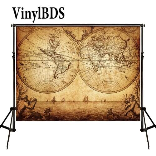 VinylBDS Columbus Earth Background Sailing Sea Scenery Kids Backdrop Retro Map Newborn Photography Background for Photo Studio