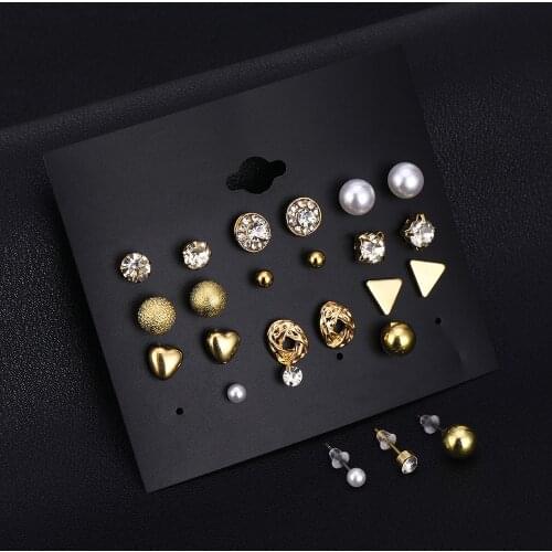 VKME12 double / set of earrings womens heart-shaped square crystal earrings, suitable for womens perforated simulation pearl