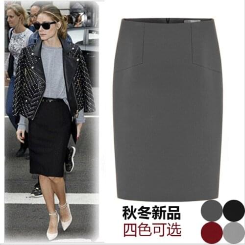 Customize 2016 Autumn and Winter New Womens Plus Size Bag Hip Skirt Ladies Woolen Knee-Length Pencil Skirts One Step Skirt