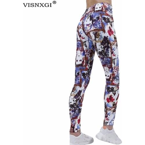 VISNXGI Women Push Up Leggings Fitness Sexy Elastic Workout High Waist Polyester Beauty Head Face Print Gym Pants Sportswear