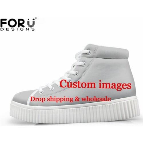 FORUDESIGNS Custom Images Logos Women High Top Platform Shoes Lace-up Flat Shoes Autumn Height Increasing Flats Dropshipping