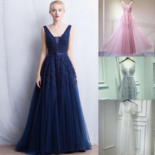 New Elegant Womens Banquet Ball Dress Marriage Bridesmaid of Fame Party Dress Bridesmaids Dinner Lace V Leaders Dress
