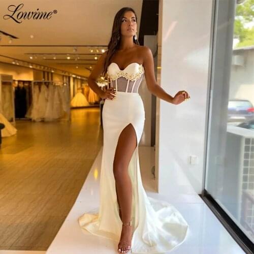 Simple Illusion Sexy Party Dresses Long Robes De Cocktail Mermaid Prom Dresses Women Party Night Dubai Plus Size Vestidos Festa