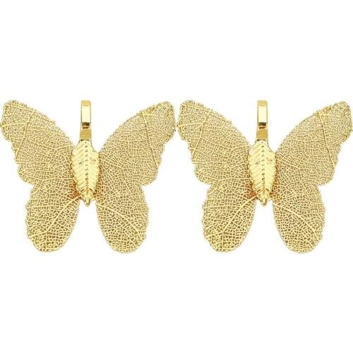 1 Pair of Natural Plated Butterfly Pendants Necklace Jewelry Earring Charms Assorted Colors