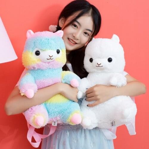40cm Kawaii Backpack Cute Rainbow Shoulder Bag Lovely Alpaca Sheep Stuffed Cotton Pillow Cushion Soft Plush Doll Gift