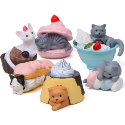 6Pcs Dessert Cats Animal Model Figurine Miniature Bonsai Fairy Garden Decoration