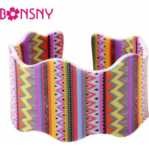Bonsny Acrylic Unique Stripe Pattern Love Bangles For Women New 2017 Fashion Jewelry Charm Bracelets Accessories Bijoux Gifts