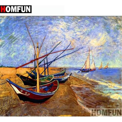 HOMFUN Full Square/Round Drill 5D DIY Diamond Painting "Boat scenery" Embroidery Cross Stitch 5D Home Decor Gift A14402