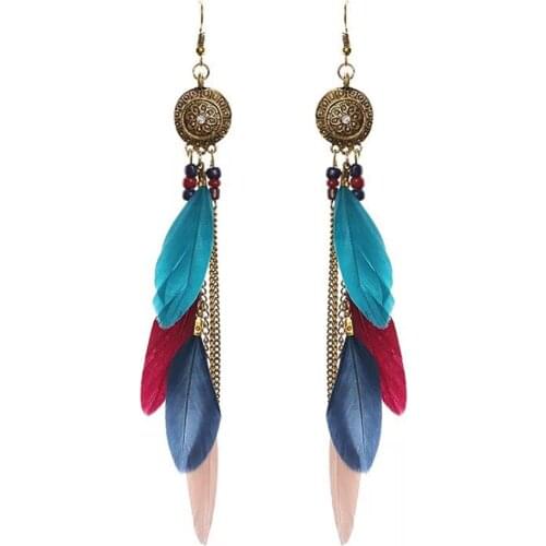 Bohemian Tassel Earrings for Women Dangle Long Earrings Feather Boho Drop Earrings Beads Vintage Jewelry Brincos