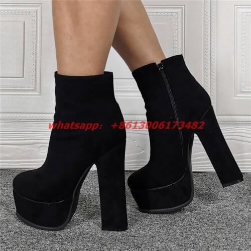 Fashion woman high Platform Thick High Heel Side Zipper Large Women Short Boots suede leather chunky high heel platform boots