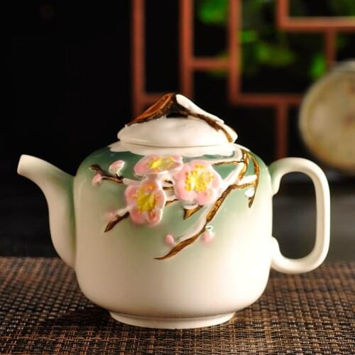 Enamel plumblossom underglaze coloured ceramic tea pot filter household hand painted three-dimensional health boiling teapot