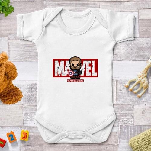 Baby Summer Clothes Captain American Marvel Avengers Printed Newborn Baby Clothes Body Baby Girl Harajuku Soft Breathable Tops