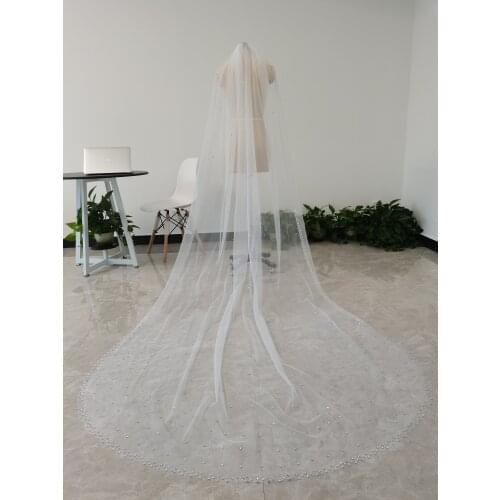 Cathedral Bridal Veil White/Ivory Handmade Point Diamond Wedding Veil Crystals Veil