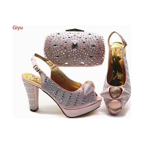 Doershow hot African Shoes And Bag Matching Set With pink Hot Selling Women Italian Shoes And Bag Set For Party Wedding !SGX1-10