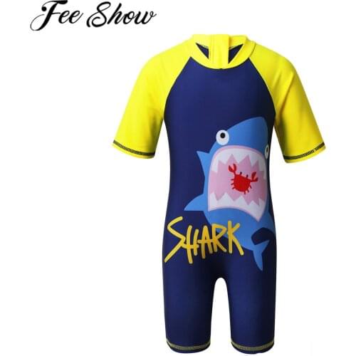 FEESHOW Boy Swimwear Boys Swimsuit Set Kids Surfing Bathing Suit Short Sleeves Zippered Swimsuit Swimwear Sunsuit Rash Guard