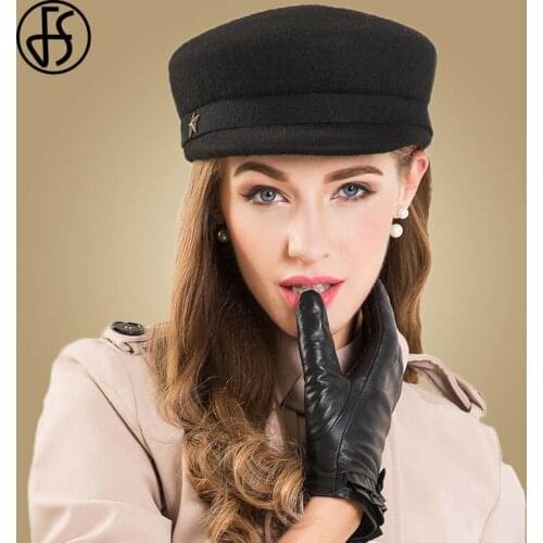 FS British Hat Women Wool Black Felt Hats Ladies Winter Military Hats Wide Brim Fedora Chapeu Feminino
