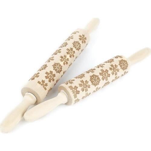 Halloween Christmas Embossing Rolling Pin Baking Cookies Baking Biscuit Fondant Cake Dough Engraved Roller Snowflake Kitchen