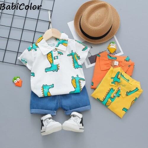 BabiColor Boys Outfits Baby Summer Clothing Set Boys Cotton Tops+shorts 2pcs Kids Boys Cartoon Clothing
