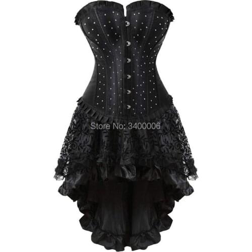 Corsets bustiers victorian corset dress with tutu skirts rhinestone gothic corselet overbust fashion sexy vintage plus size