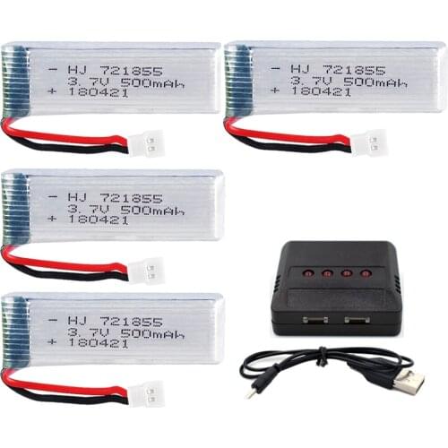3.7V 3.7V 500mAh 721855 Lipolymer High Rate rechargeable Battery +Charger For Drone Quadcopter Helicopter 51005 Plug