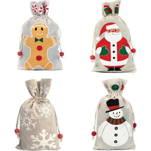 13*23cm Christmas Gift Bag Santa Gingerbread Man Cotton Burlap Bag for Candy Bag Jewelry Bag Christmas Gift Drawstring Bag