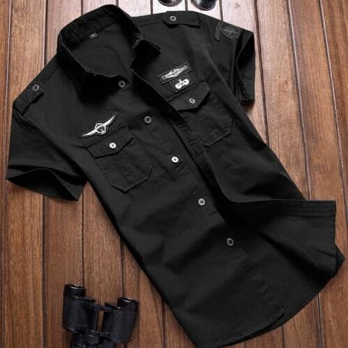 Military Shirt Mens Shirts Casual Style Fashion Clothing Cotton Short Sleeve Retro Vintage 6XL Embroidery Black Drop Shipping