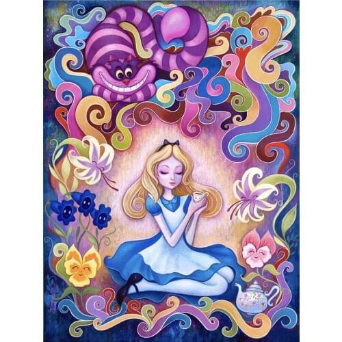 Alice in wonderland art DIY 5D Diamond Painting by Number Kits Full Round Drill Rhinestone Embroidery Cross Stitch Gifts
