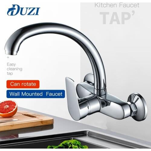 Wall Mount Single Handle Kitchen Faucet 360 Rotation Swivel Double Hole Cold And Hot Water Mixer Tap For Kitchen Sink Faucet