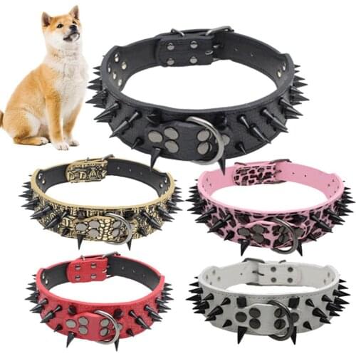 Dog Puppy Faux Leather Rivet Spiked Anti-bite Collar Necklace Pet Neck Band
