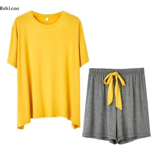 Summer mens casual Pajama Sets modal thin Pyjamas Solid color Short sleeve T-shirt + shorts Home Clothing 2 Piece Set sleepwear