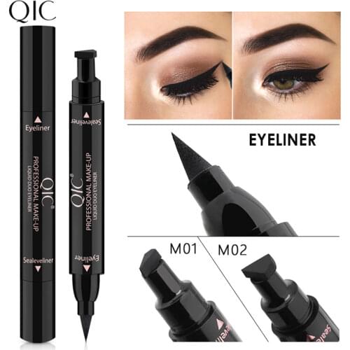QIC Makeup Eyeliner Stamp Pen Cat Eyes Double-headed Winged Eye Liner Template 2 Sizes Seal Eyeliner Make up Cosmetics Tool Pen