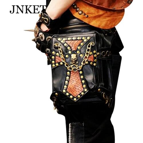 JNKET New Women Steam Punk Waist Bag Rock Belt Bag Shoulder Bags PU Leather Crossbody Bags Large Capacity Sling Bag