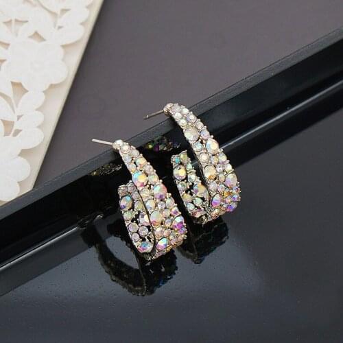 Luxury Female Rainbow Crystal Stone Earrings Charm Silver Color Stud Earrings Cute Bride Round Zircon Wedding Earrings For Women