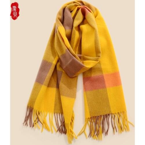 Wool shawl classic yellow plaid long scarf women winter tassel cape fashion casual bandana blue warm pashmina gift for ladies