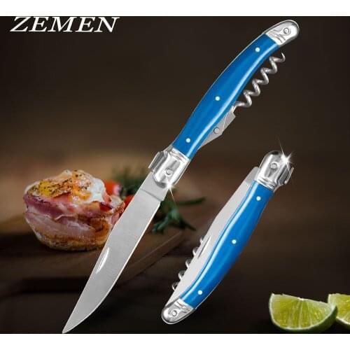 ZEMEN Folding Pocket Knife Stainless Steel Blade Knife EDC Multi-Functional Tool With Wine Opener For Survival Camping Tool