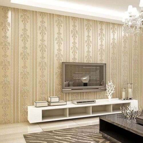 Modern Damask Stripe Non-Woven Flocking Wallpaper Papel De Parede Floral Wall Paper Roll For Living Room Bedroom Sofa Background
