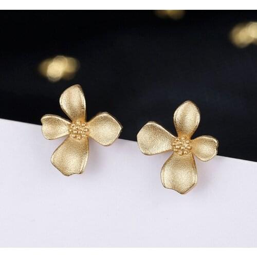 Todorova Korean Fashion Matt Metal Flower Stud Earrings Temperament Gold Color Trendy Statement Earrings For Girls Gift Jewelry
