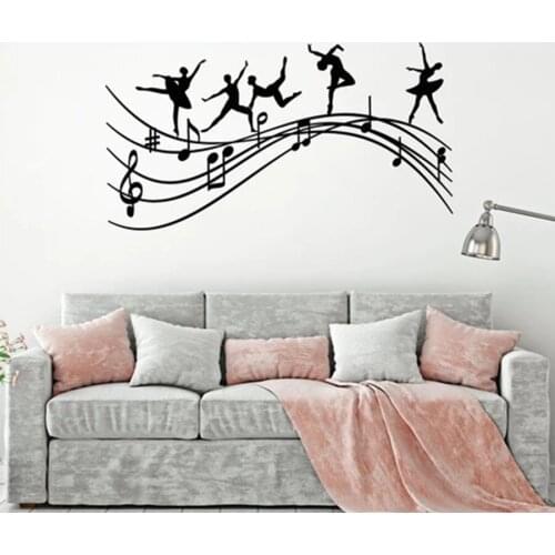 Ballet Silhouette Wall Decal Studio Dancers Music Note Jump Melody Ballerina Vinyl Glass Sticker Dance Room Interior Decor S1465