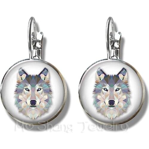Vintage Silver Plated Glass Dome Earrings Wolf Head Pattern Glass Metal Buckle Punk Jewelry Charm Stud Earrings For Wo'men