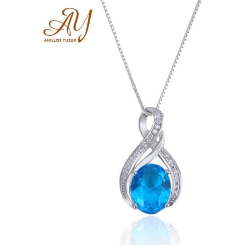 High-quality Blue Sapphire Necklace 925 Sterling Silver Jewelry Waterdrop Pendant Necklace For Women Wedding Gift Box Chain