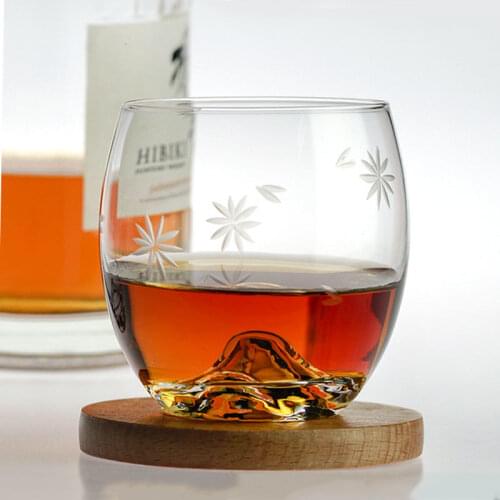 Japan Edo Crystal Mount Mt. Fuji Whisky Old Fashioned Glass Sakura Carved Designs Cherry Vodka Cup Whiskey Rock Glass Tumbler