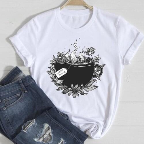 T-shirts Women Witch Floral Fashion Cute 90s 2021 Cute Spring Summer Clothes Graphic Tshirt Top Lady Print Female Tee T-Shirt